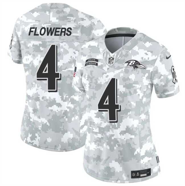 Womens Baltimore Ravens #4 Zay Flowers 2024 F.U.S.E Arctic Camo Salute To Service Limited Stitched Jersey Dzhi